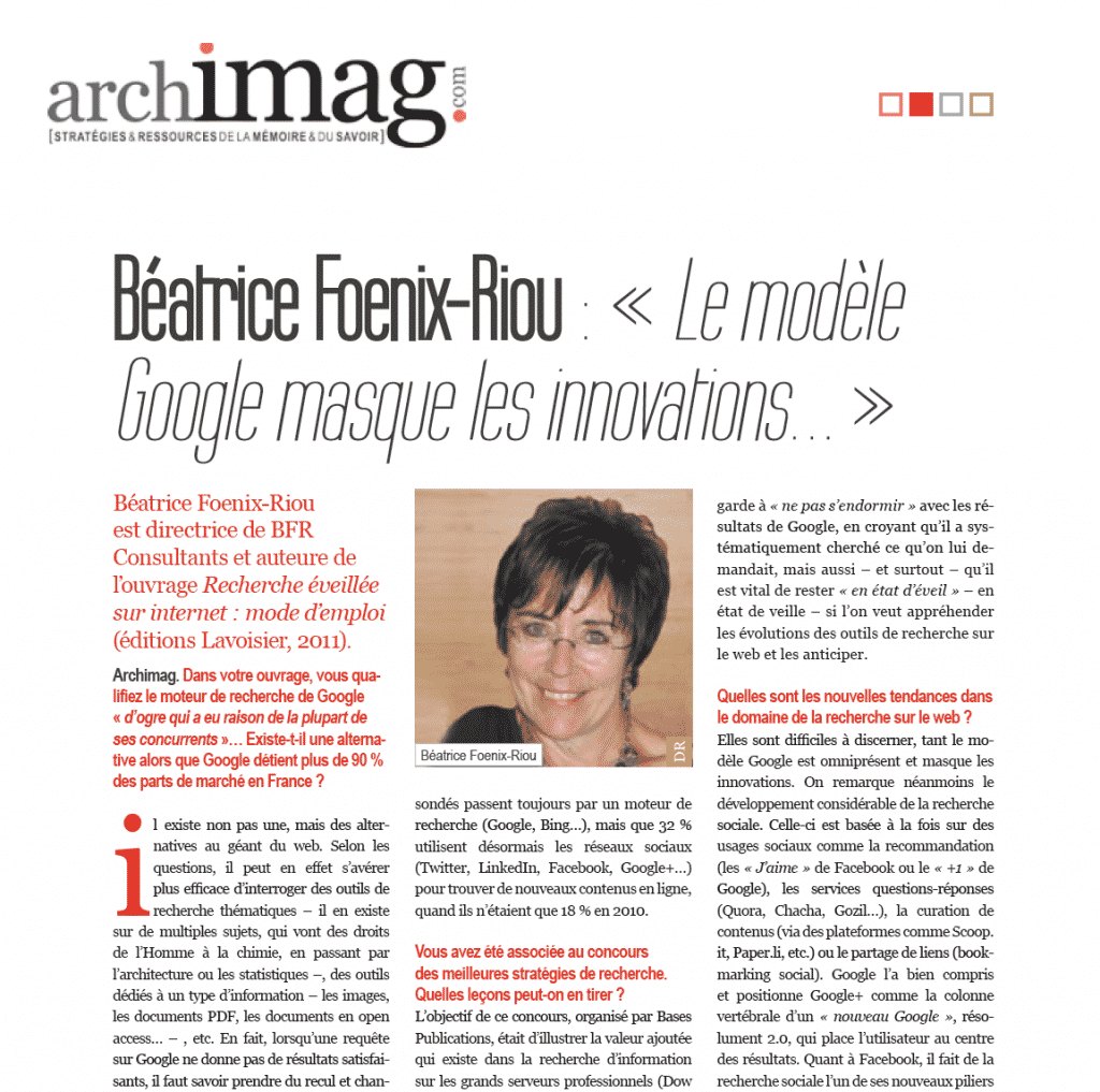 Interview de Béatrice Foenix-Riou dans Archimag