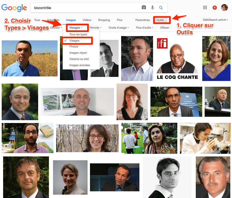 Google Images : recherche de visages